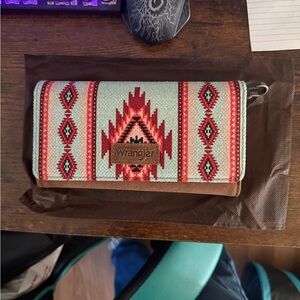 Wrangler Red and Brown Wallet Geometric Design
